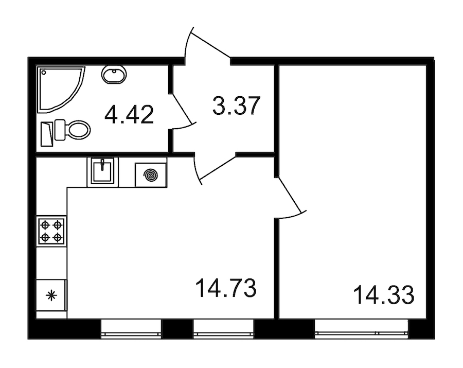 1-комнатная квартира 36.6 м², 1/12 эт., ЖК «Чёрная речка(Nordest)»